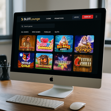 SlotLounge Casino Desktop Design - Clean Interface and Dark Mode